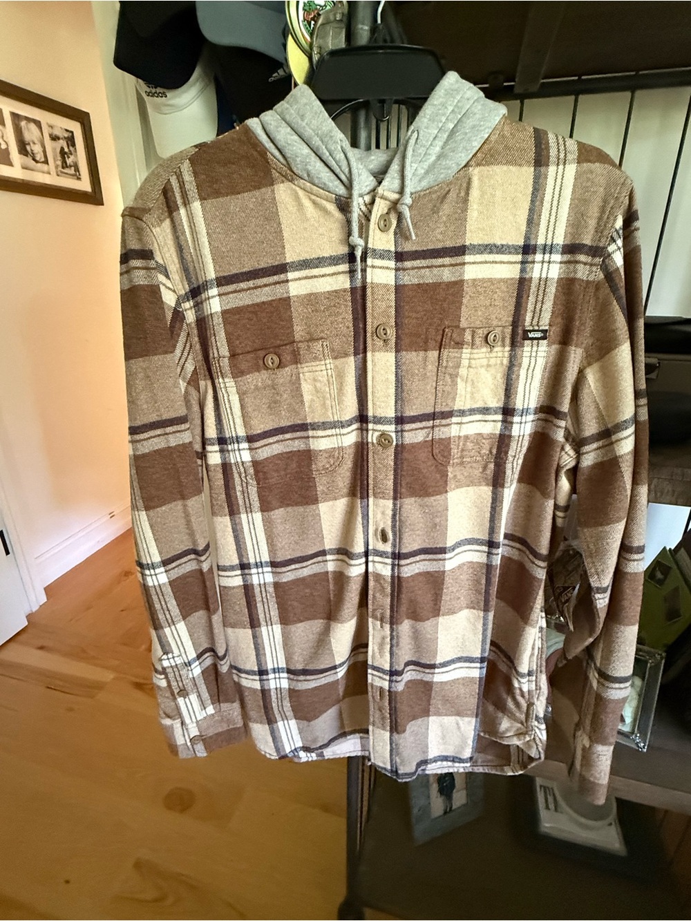 Vans Brown Plaid Hooded Flannel Shirt Jacket